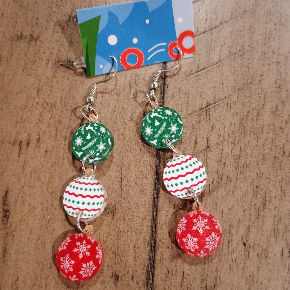 Festive Green and Red Holiday Earrings